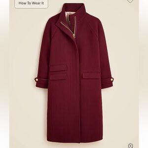 J. Crew Burgundy Long Toscana coat in Italian stadium-cloth wool blend